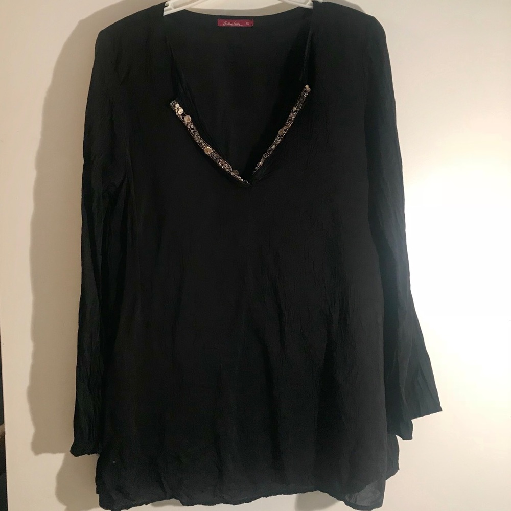 Raw Silk Embellished V-Neck Top